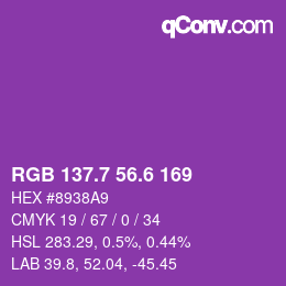 カラーコード: RGB 137.7 56.6 169 | qconv.com