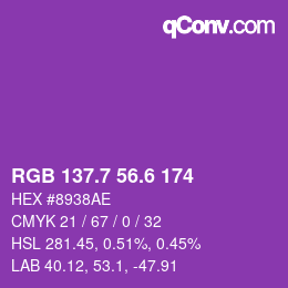 カラーコード: RGB 137.7 56.6 174 | qconv.com