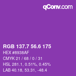 カラーコード: RGB 137.7 56.6 175 | qconv.com