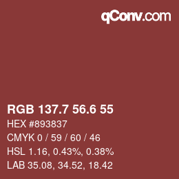 カラーコード: RGB 137.7 56.6 55 | qconv.com