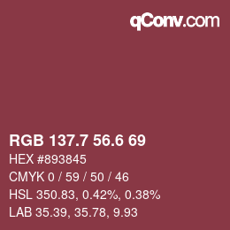カラーコード: RGB 137.7 56.6 69 | qconv.com