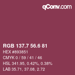 カラーコード: RGB 137.7 56.6 81 | qconv.com