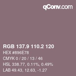 カラーコード: RGB 137.9 110.2 120 | qconv.com