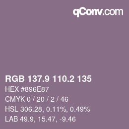 カラーコード: RGB 137.9 110.2 135 | qconv.com