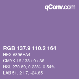 カラーコード: RGB 137.9 110.2 164 | qconv.com