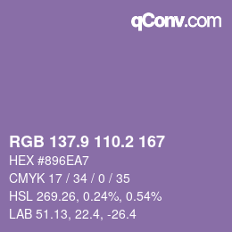 カラーコード: RGB 137.9 110.2 167 | qconv.com