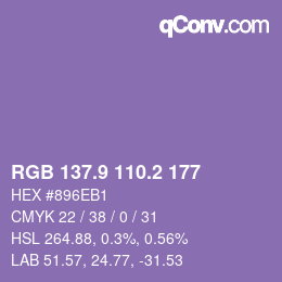 カラーコード: RGB 137.9 110.2 177 | qconv.com