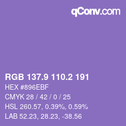 カラーコード: RGB 137.9 110.2 191 | qconv.com