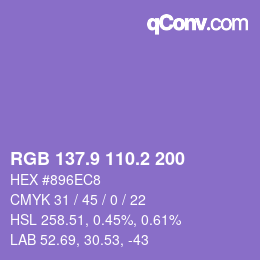 カラーコード: RGB 137.9 110.2 200 | qconv.com