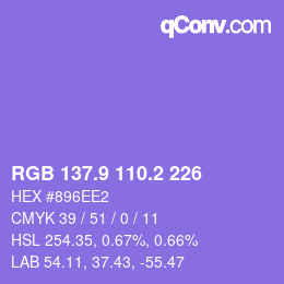カラーコード: RGB 137.9 110.2 226 | qconv.com