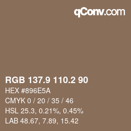 Color code: RGB 137.9 110.2 90 | qconv.com