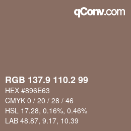 カラーコード: RGB 137.9 110.2 99 | qconv.com