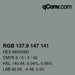 Color code: RGB 137.9 147 141 | qconv.com