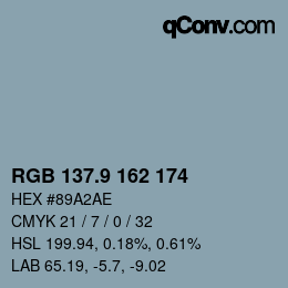 カラーコード: RGB 137.9 162 174 | qconv.com