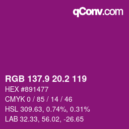 カラーコード: RGB 137.9 20.2 119 | qconv.com