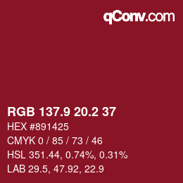 カラーコード: RGB 137.9 20.2 37 | qconv.com