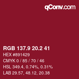 カラーコード: RGB 137.9 20.2 41 | qconv.com