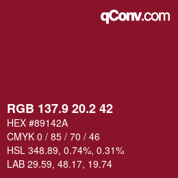 カラーコード: RGB 137.9 20.2 42 | qconv.com