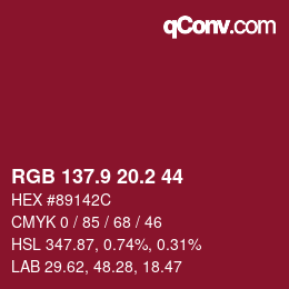 カラーコード: RGB 137.9 20.2 44 | qconv.com