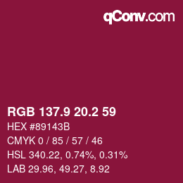 カラーコード: RGB 137.9 20.2 59 | qconv.com