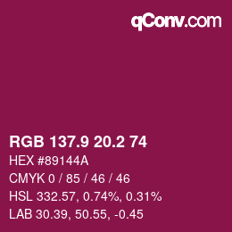 カラーコード: RGB 137.9 20.2 74 | qconv.com