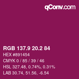 カラーコード: RGB 137.9 20.2 84 | qconv.com