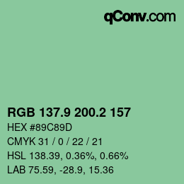 カラーコード: RGB 137.9 200.2 157 | qconv.com