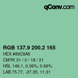 カラーコード: RGB 137.9 200.2 165 | qconv.com
