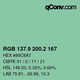 カラーコード: RGB 137.9 200.2 167 | qconv.com