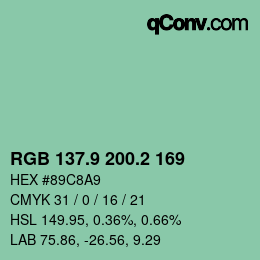 カラーコード: RGB 137.9 200.2 169 | qconv.com