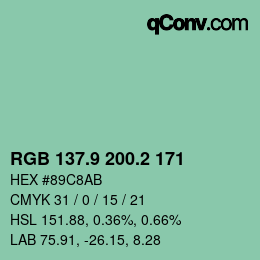 カラーコード: RGB 137.9 200.2 171 | qconv.com