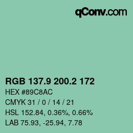カラーコード: RGB 137.9 200.2 172 | qconv.com