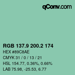 カラーコード: RGB 137.9 200.2 174 | qconv.com