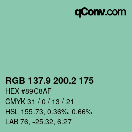 カラーコード: RGB 137.9 200.2 175 | qconv.com