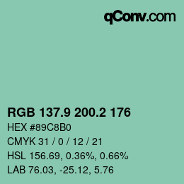カラーコード: RGB 137.9 200.2 176 | qconv.com