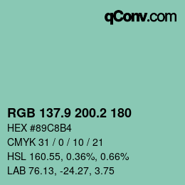 カラーコード: RGB 137.9 200.2 180 | qconv.com