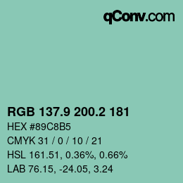 カラーコード: RGB 137.9 200.2 181 | qconv.com