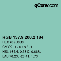 カラーコード: RGB 137.9 200.2 184 | qconv.com