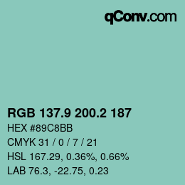 カラーコード: RGB 137.9 200.2 187 | qconv.com