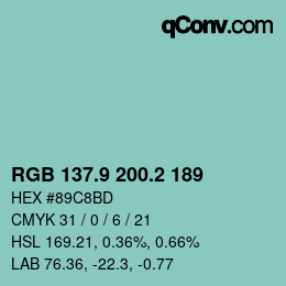 カラーコード: RGB 137.9 200.2 189 | qconv.com