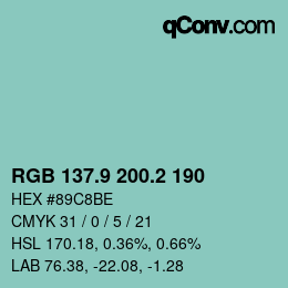 カラーコード: RGB 137.9 200.2 190 | qconv.com
