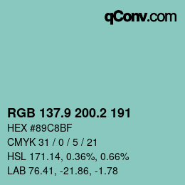 カラーコード: RGB 137.9 200.2 191 | qconv.com