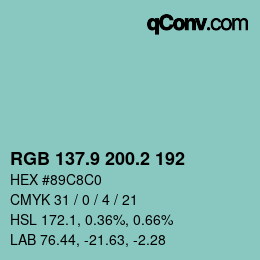 Farbcode: RGB 137.9 200.2 192 | qconv.com