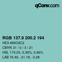 カラーコード: RGB 137.9 200.2 194 | qconv.com