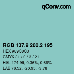 カラーコード: RGB 137.9 200.2 195 | qconv.com