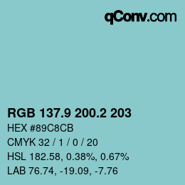 Color code: RGB 137.9 200.2 203 | qconv.com