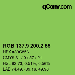 カラーコード: RGB 137.9 200.2 86 | qconv.com