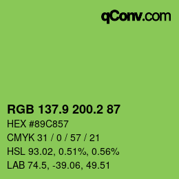 カラーコード: RGB 137.9 200.2 87 | qconv.com