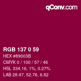 颜色代码: RGB 137 0 59 | qconv.com