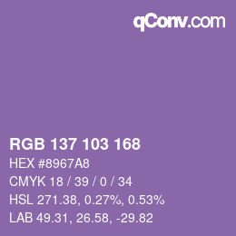 Color code: RGB 137 103 168 | qconv.com